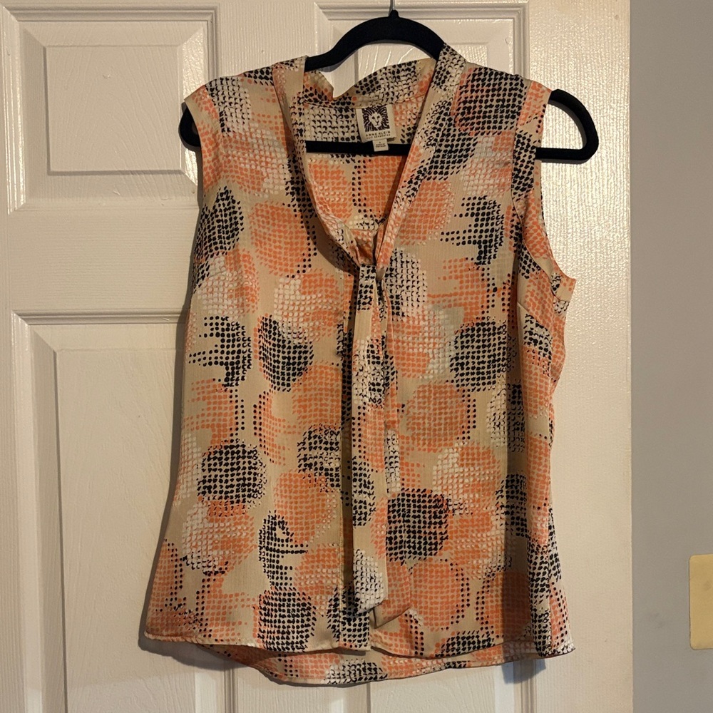 Anne Klein Peach and Black Floral Tie-Front Sleeveless Camisole